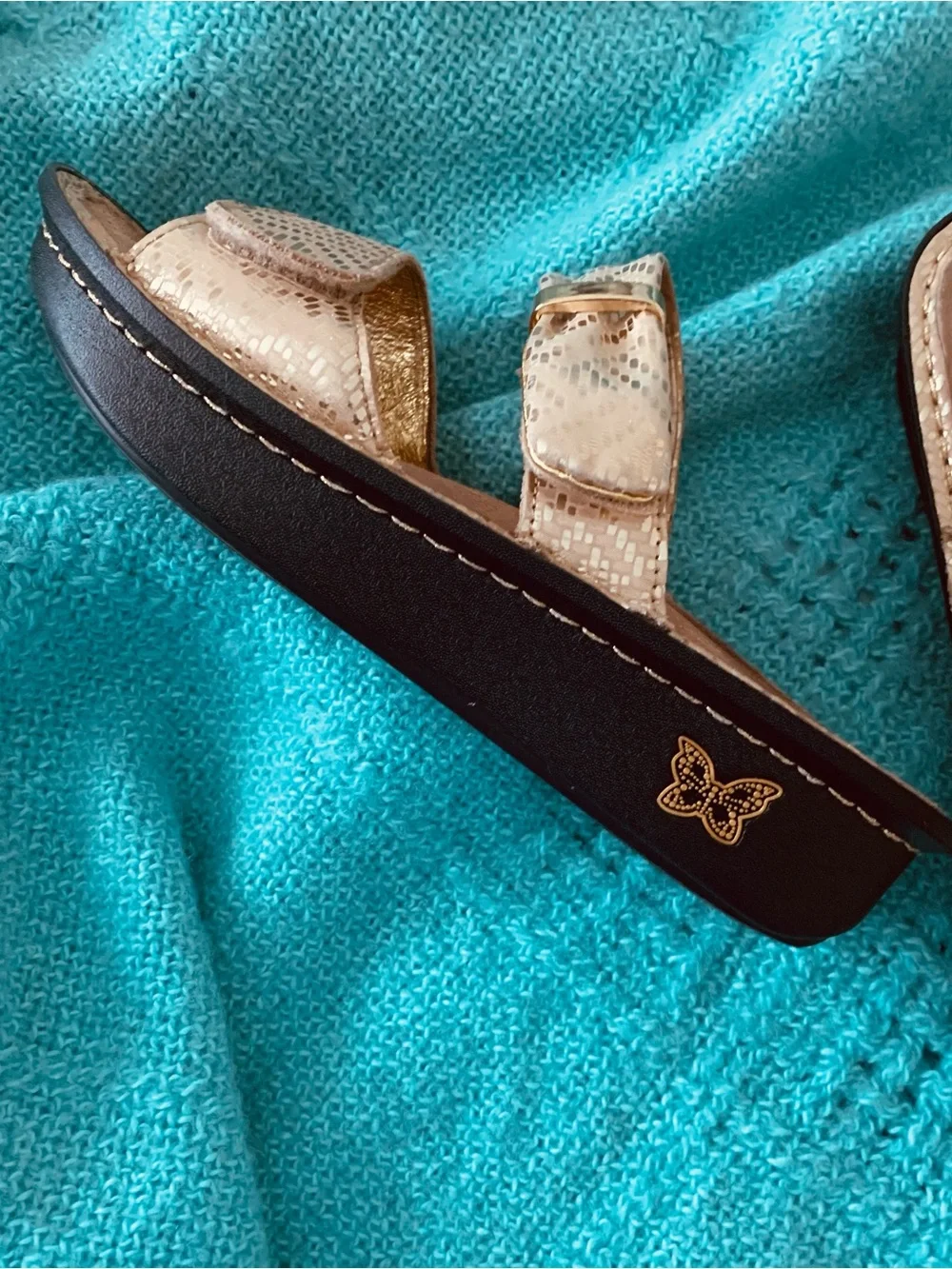 Alegria  Gold Genuine Leather &Insole Slip On Sandals Size 7